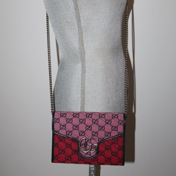 GUCCI NEW CANVAS GG Red Pink Marmont Wallet WOC Crossbody Shoulder Bag 474575 - Picture 3 of 9